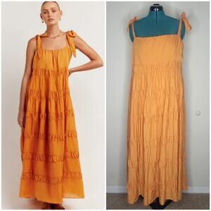 Dissh Amma Marigold Tie Midi Dress Linen Tencel‎ Blend Sustainable US 10 / AU 14